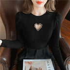Women's Hollow Heart Beaded Knitted Bottom Shirt