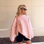 Women's Loose Long Sleeved Tops ILLUSION CO Pink XXL