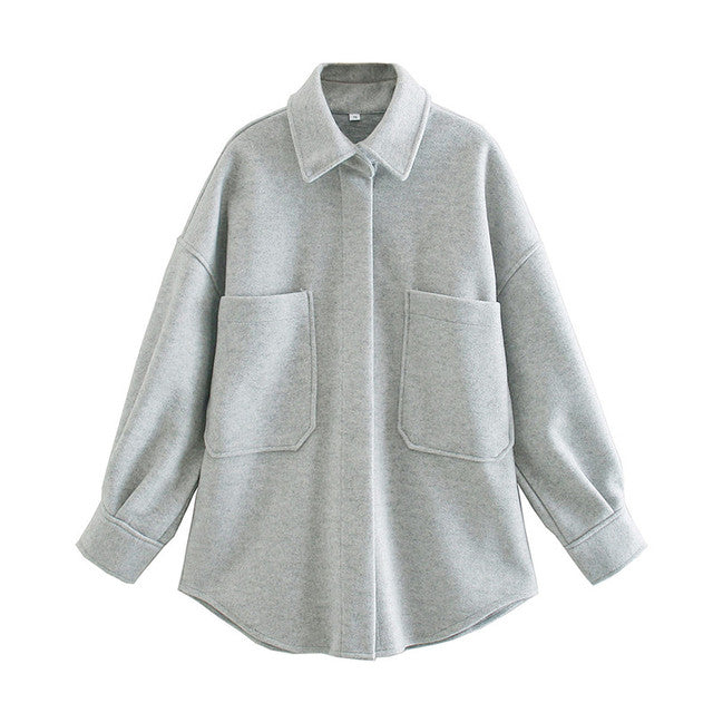 Women's Casual Camel Woolen Shirt
