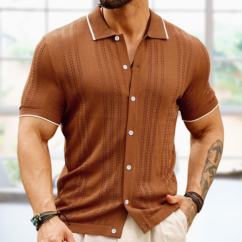 Men's Summer Polo Shirt Button Lapel Top