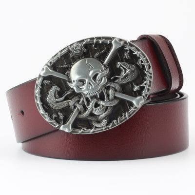 Men's Ghoulish Skull Leather Belt - Casual Style