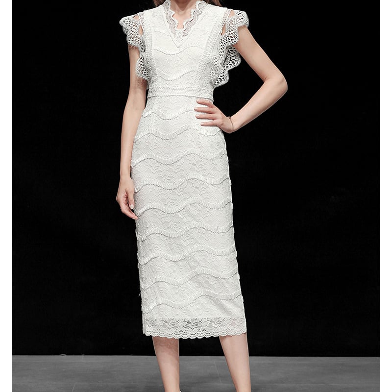 Women's Slim White Lace Long Dress Secondary image