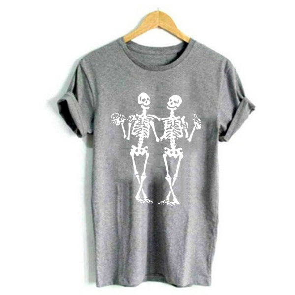Women's Dancing Skull Beer Graphic T Shirt