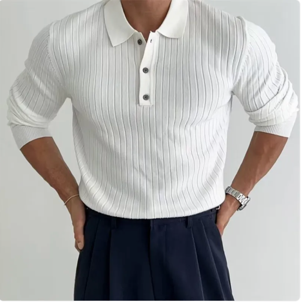 Men's Slim Fit Long Sleeve Lapel Polo Shirt
