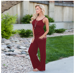 Women's Floral Jumpsuit, Loose Fit Long Pants, Strap Jumpsuit