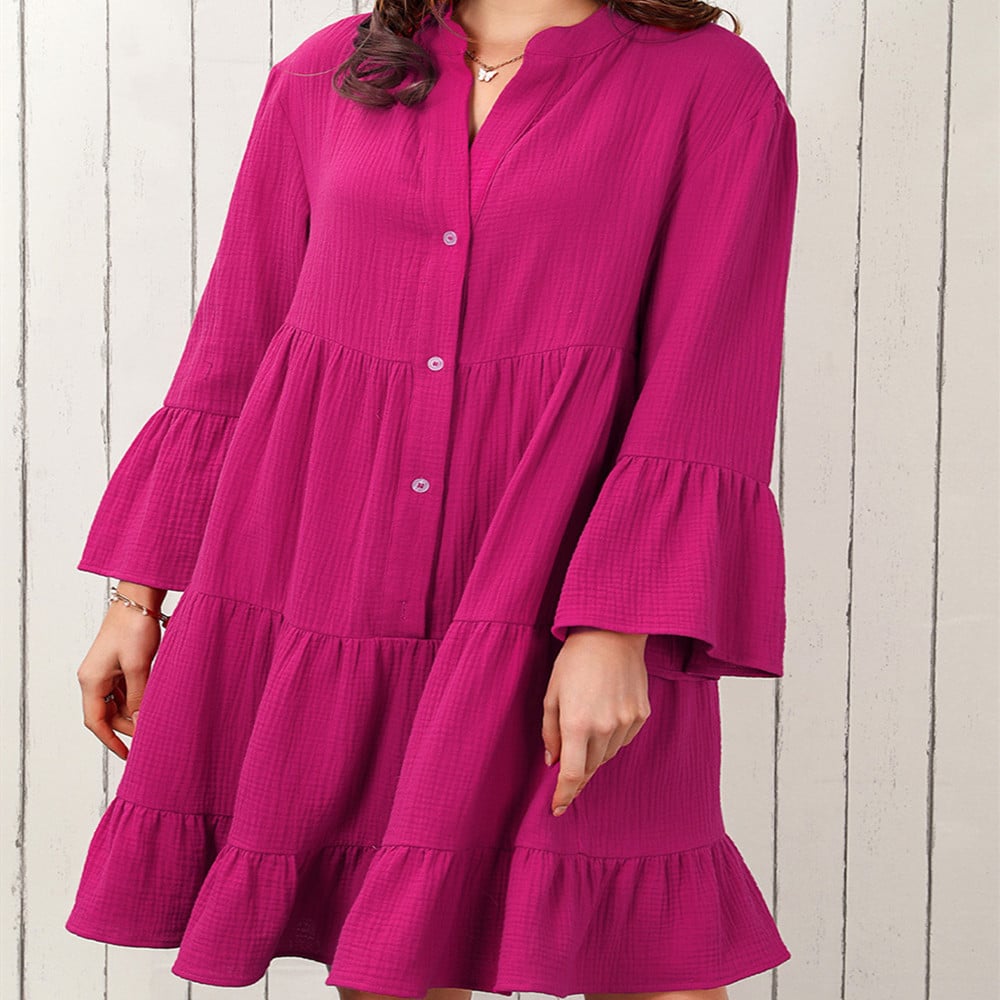 Women's Solid Color Pleated Shirt Dress