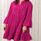 Women's Solid Color Pleated Shirt Dress