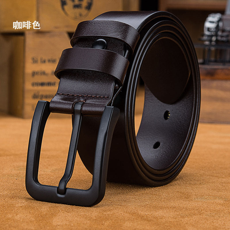 Men's Genuine Leather Belt - Black Simple Design
