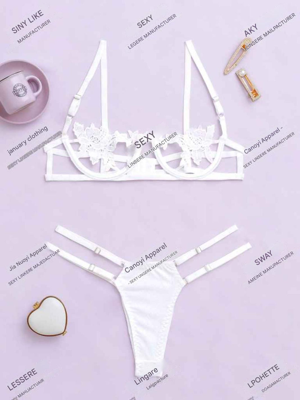 Women's Lace Overlay Bustier Set Women's Lingerie Unbranded White 02 M