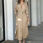 Women's Elegant Long Sleeved Waisted Shirt Dress
