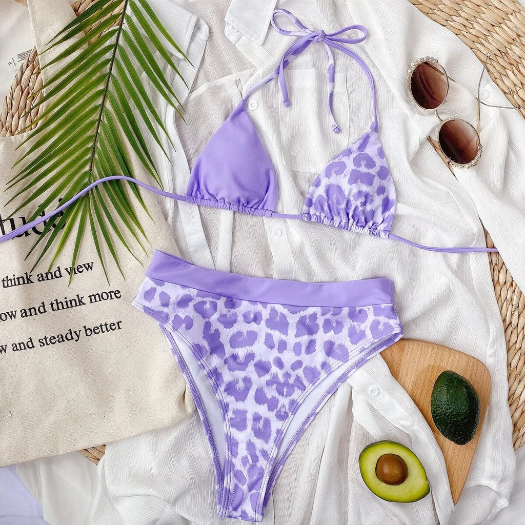 Women's Purple Leopard & Black Bikini