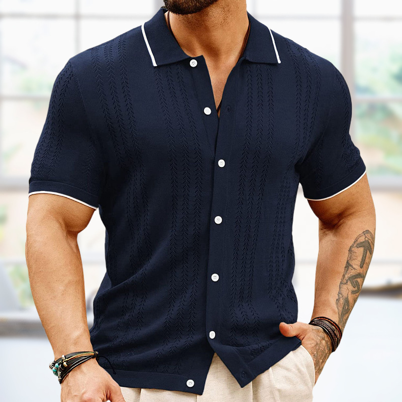 Men's Summer Polo Shirt Button Lapel Top