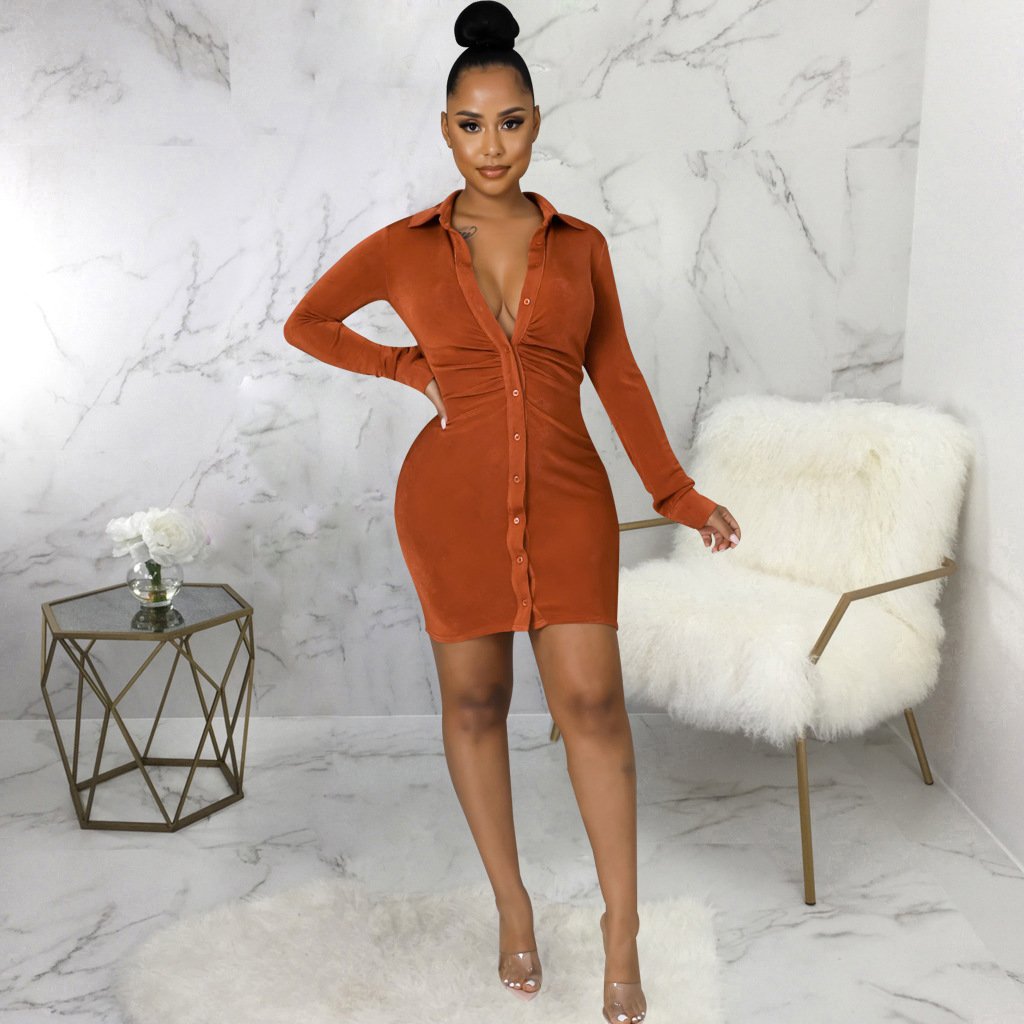 Women's Solid Color Sexy Shirt Dress