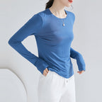 Women's Slim Fitted Long Sleeve Viscose Crew Neck Tops Women's Tops & T-shirt Unbranded Blue M