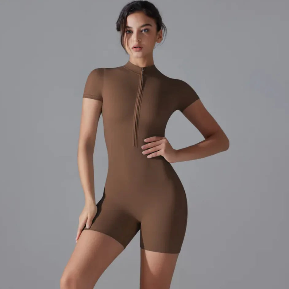 Women's Short Sleeve Zipper Sports Jumpsuit