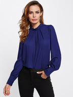 Women's Pleated Stand Collar Chiffon Shirt