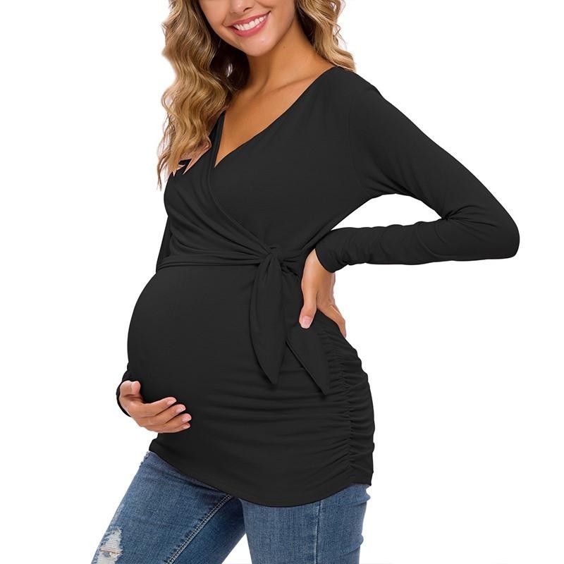 Women's Long Sleeve V Neck Maternity Blouse