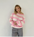 Women's Loose Striped Pullover Sweater ILLUSION CO Pink S