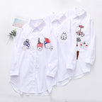 Women's Harajuku Embroidered White Shirt Long Sleeve