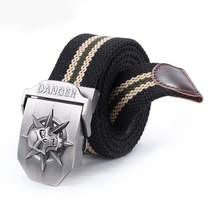 Men's Skull Automatic Buckle Canvas Belt (Wholesale)