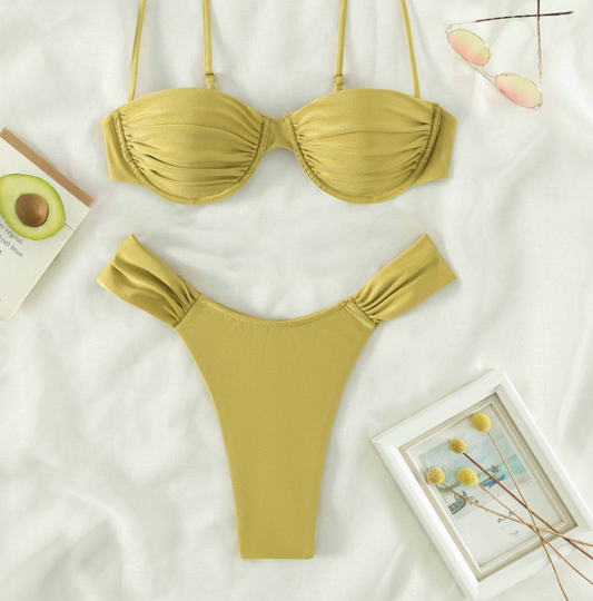 Women's Solid Color Push Up Bikini Set