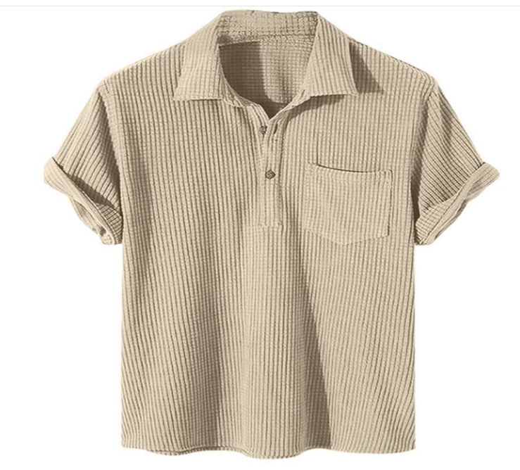 Men's Color Block Waffle Button Polo Shirt Men's Polo Unbranded Dark Khaki S