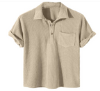 Men's Color Block Waffle Button Polo Shirt Men's Polo Unbranded Dark Khaki S