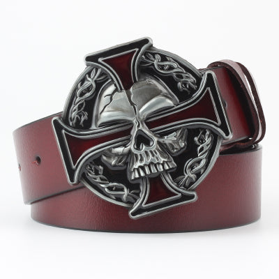 Men's Ghoulish Skull Leather Belt - Casual Style
