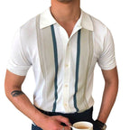 Men's Knit Polo Shirt Striped Casual Style