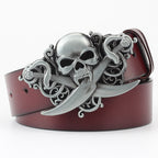 Men's Ghoulish Skull Leather Belt - Casual Style