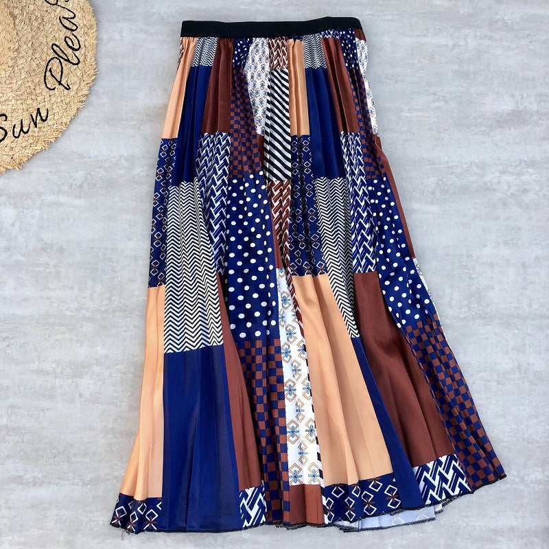 Women's Rainbow Print Pleated Skirt
