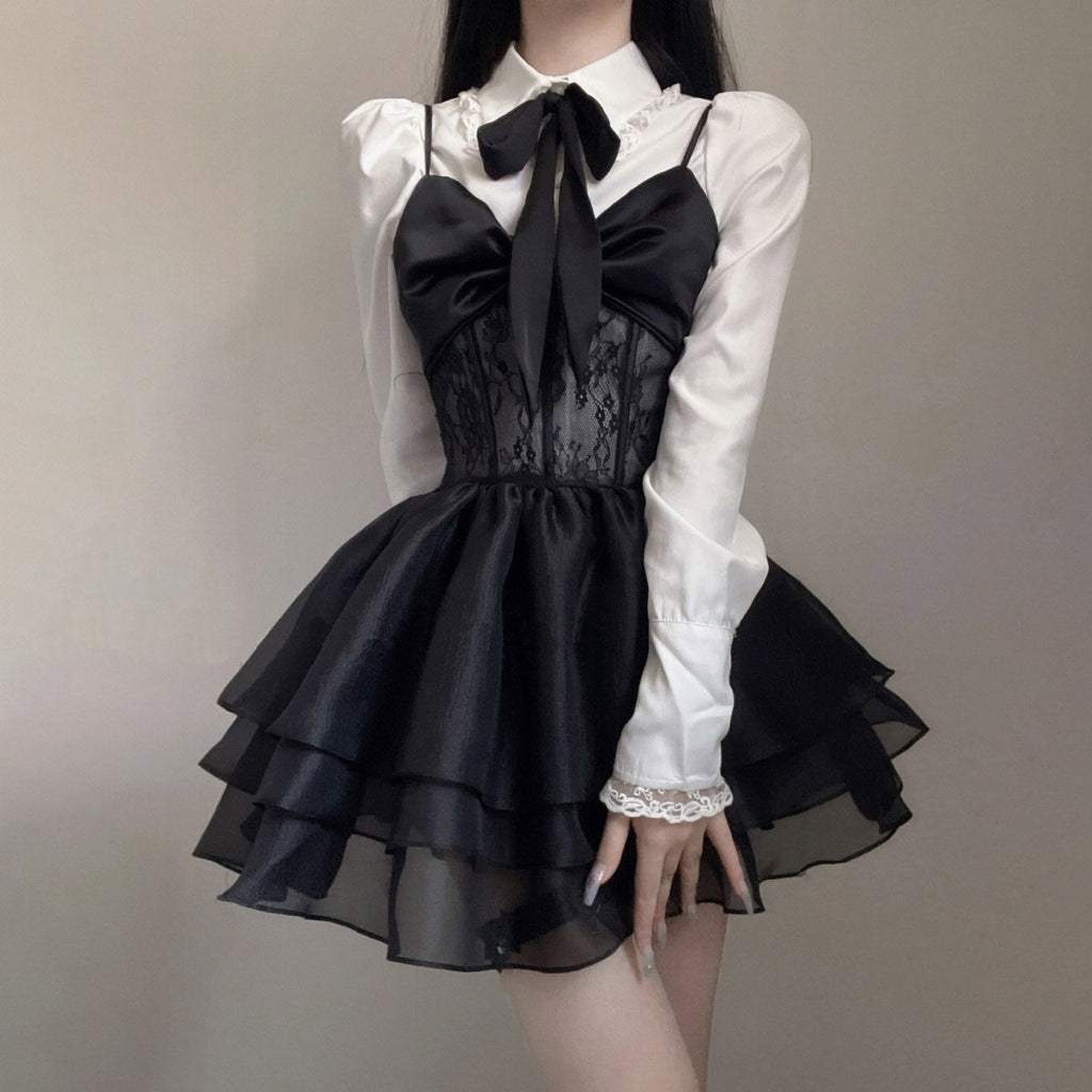 Women's Lace Halter Shirt Dress Set