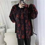 Women's Vintage Chiffon Shirt With Rose Print