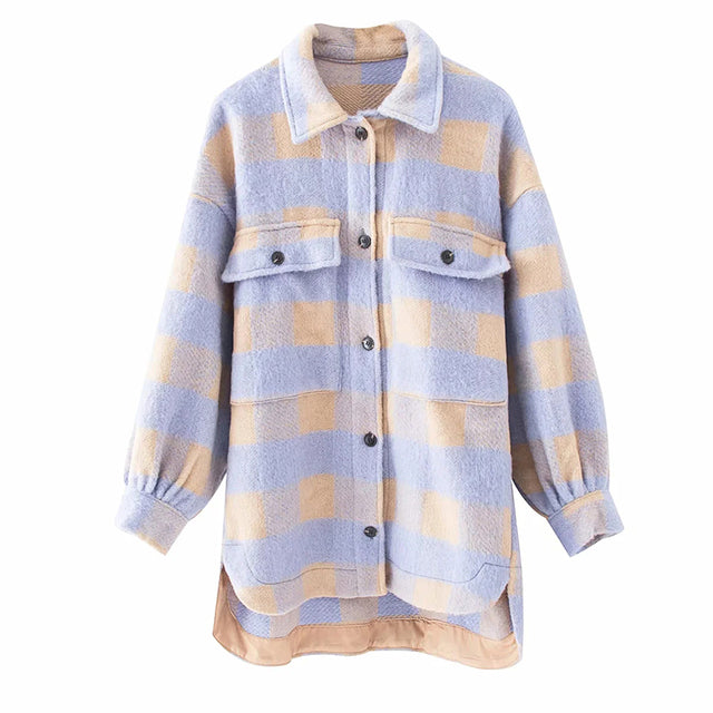 Women's Oversized Plaid Woolen Shirt