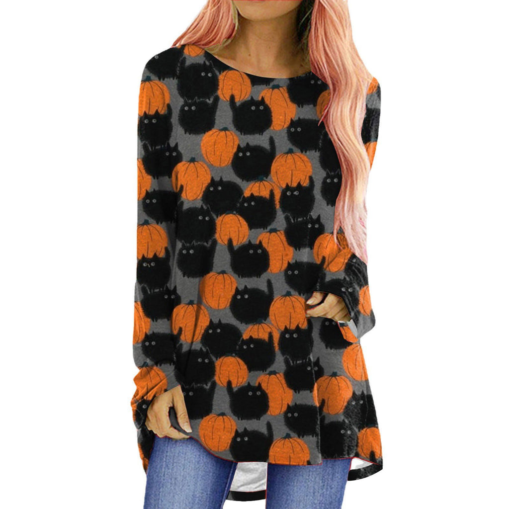 Women's Halloween Printed Long Sleeved T Shirt