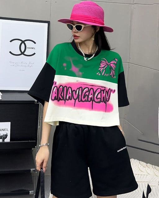 Women's Color Block Short T Shirt