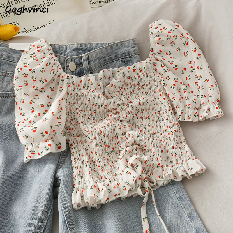 Women's Floral Ruffled Tops ILLUSION CO