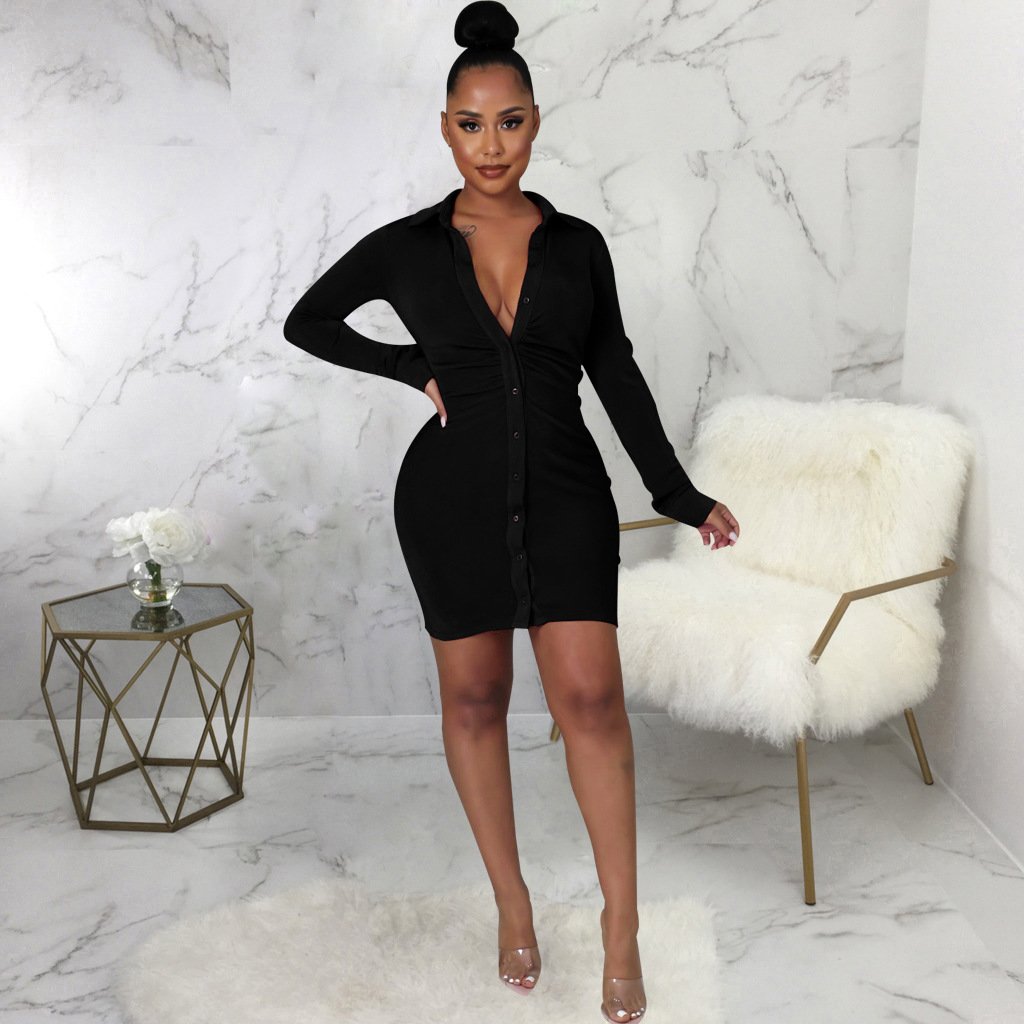Women's Solid Color Sexy Shirt Dress