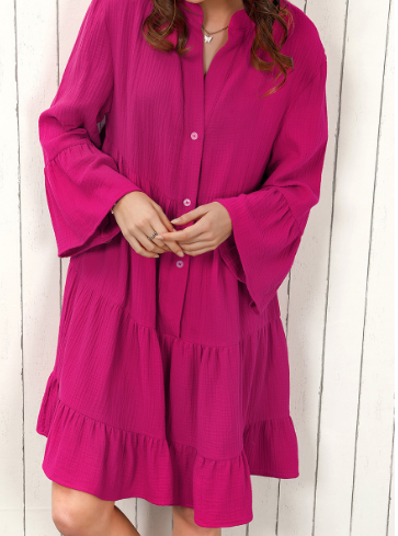 Women's Solid Color Pleated Shirt Dress