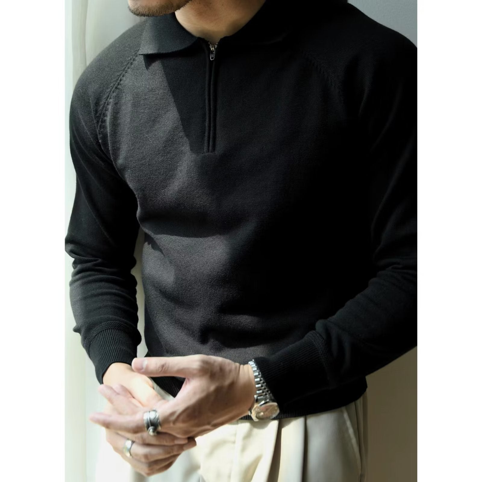 Men's Half Zipper Knitted Polo Shirt Secondary image