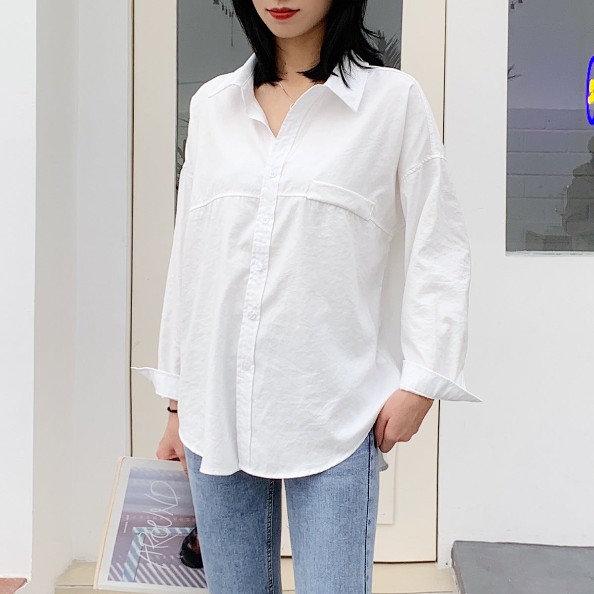 Women's Loose Plain Shirt Jacket