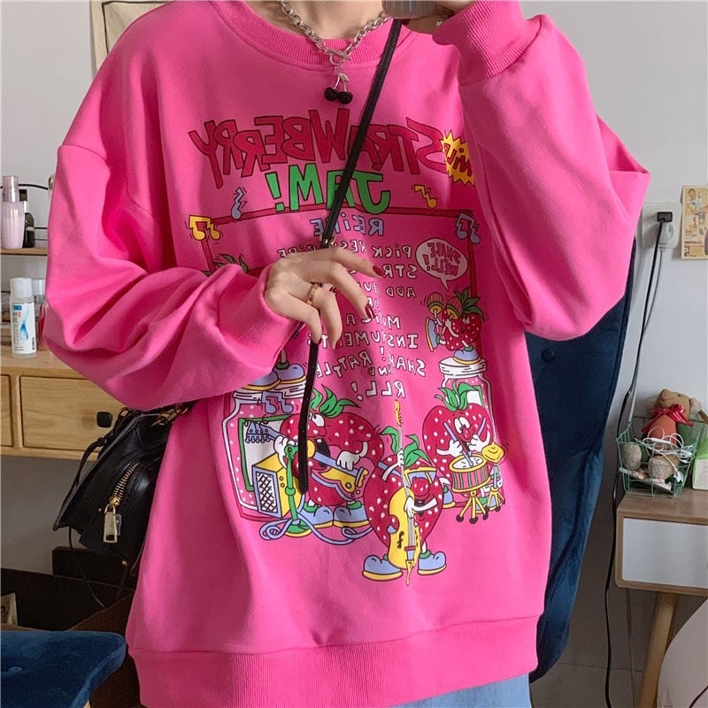 Women's Cute Retro Street Tops Women's Sweatshirt Unbranded Pink 2XL