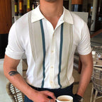 Men's Knit Polo Shirt Striped Casual Style