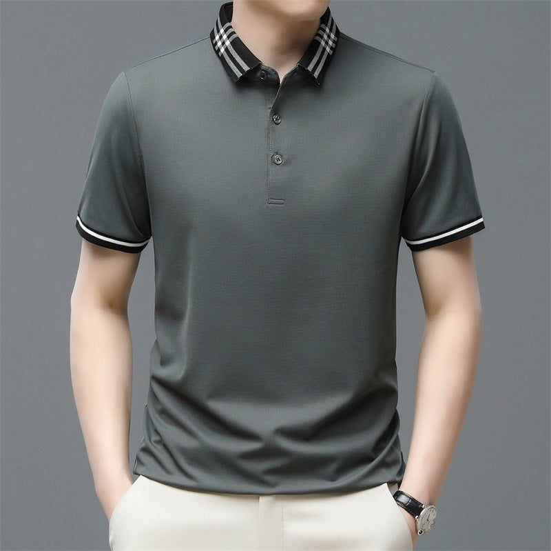 Men's Summer Solid Color Ice Silk Short Sleeve Polo Shirt
