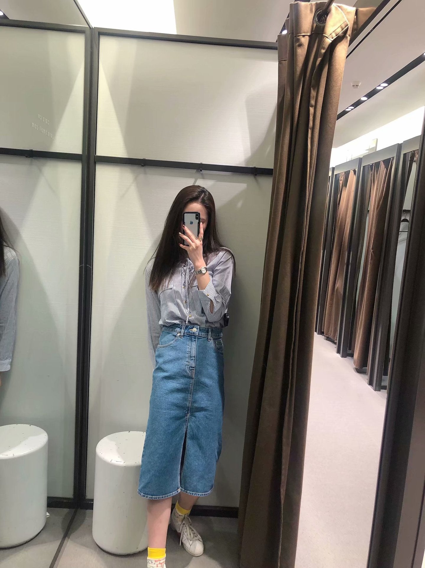 Women's Split Hem Denim Midi Skirt Main image