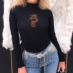 Dragon Print Long Sleeve Top and Jumpsuit Set for Women