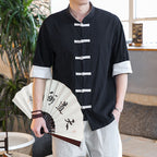 Chinese Style Linen Short Sleeve Shirt ILLUSION CO black 4XL