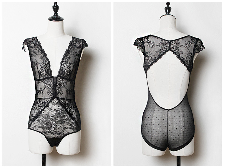 Women's Lingerie Set With Lace Bodysuit Women's Lingerie Unbranded Black M