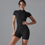 Women's Short Sleeve Zipper Sports Jumpsuit