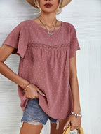 Women's Solid Color Lace Babydoll Short Sleeve Tops
